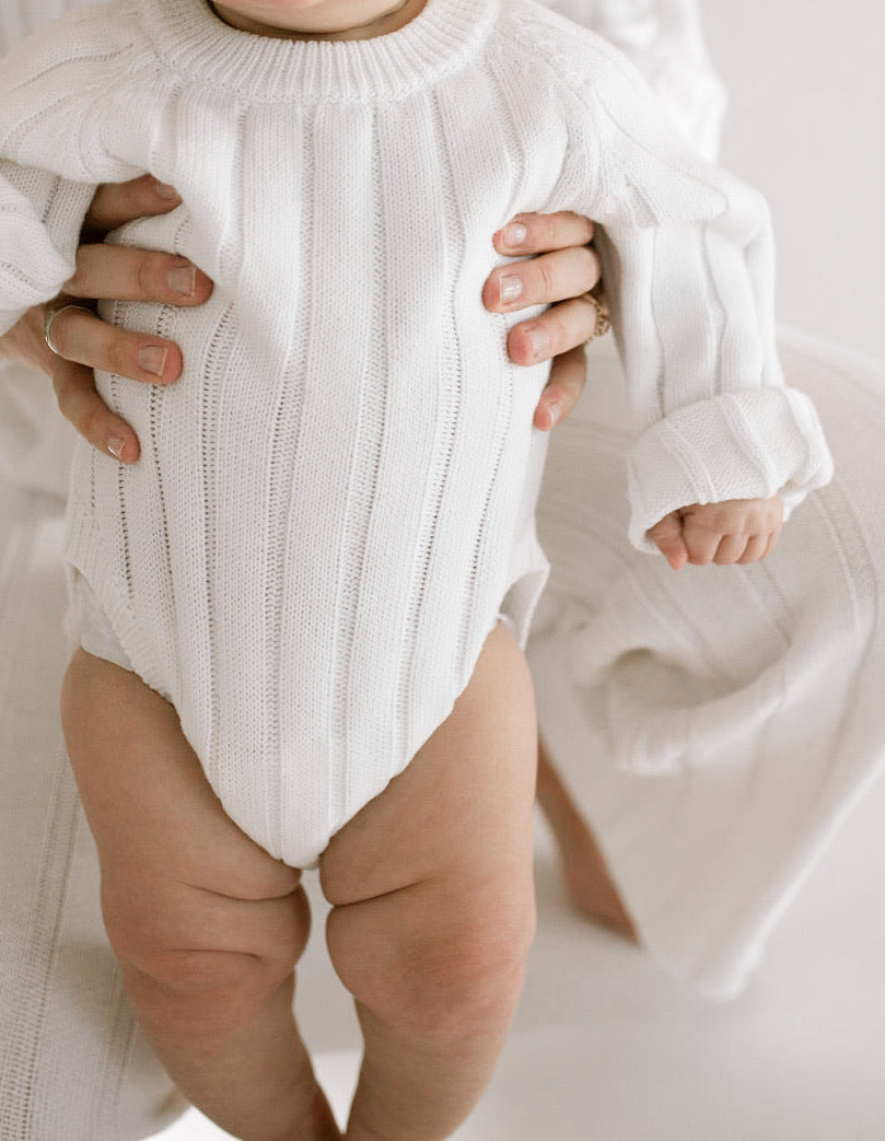 Wide Ribbed Knit Onesie ‘Dove’